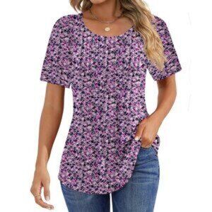 NWT Fantaslook Blouses Women Pleated Short Sleeve Tunic Top - Size 2XL purple